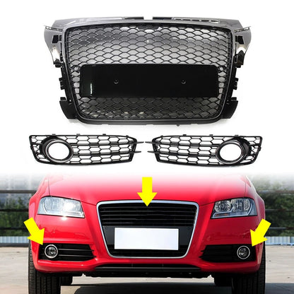 Front Bumper Radiator Honeycomb Grille Fog Light Cover For Audi A3 8P 2009-2012
