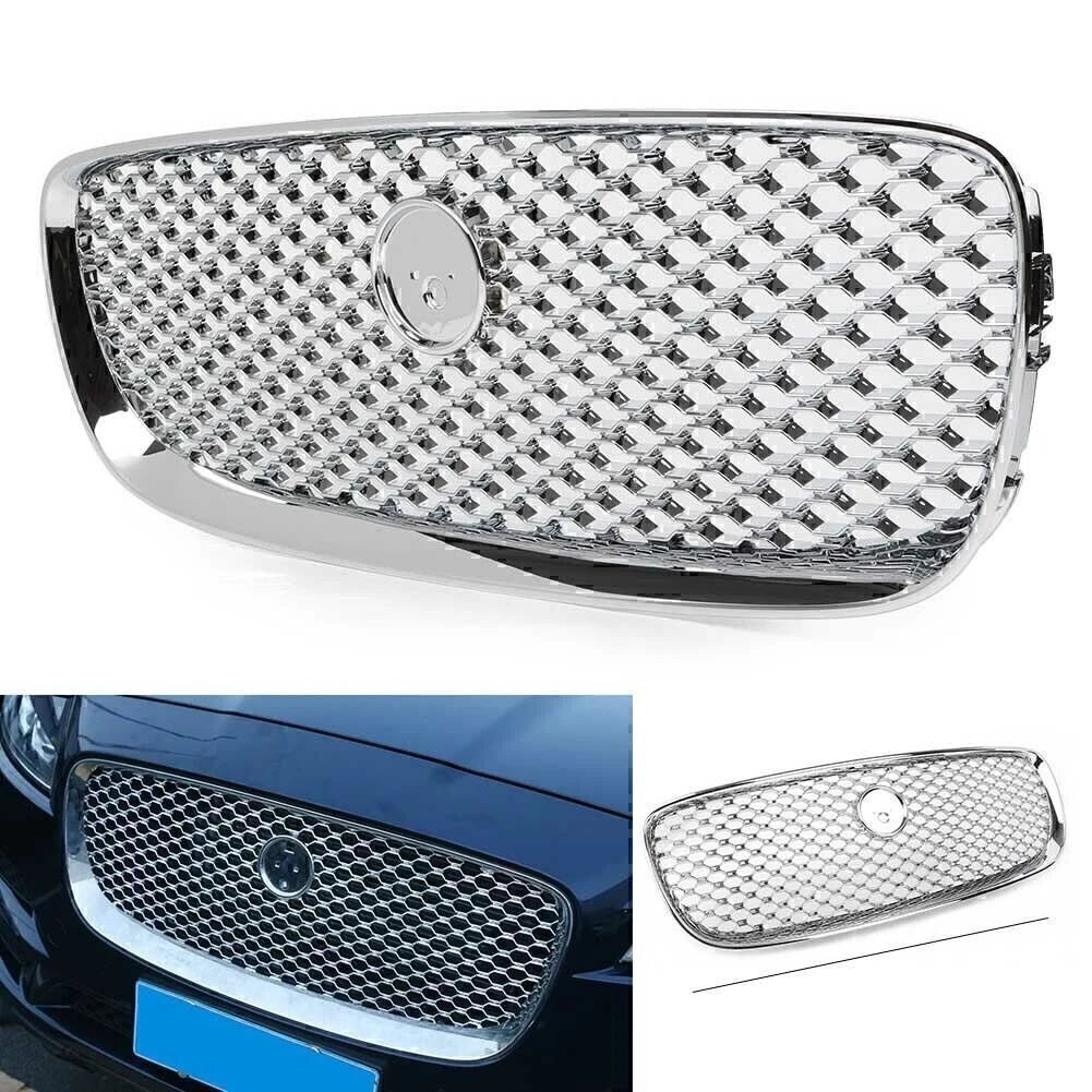 Front Upper Bumper Mesh Grille Grill Fit Jaguar XF XFR 2016 - 2020 Chrome
