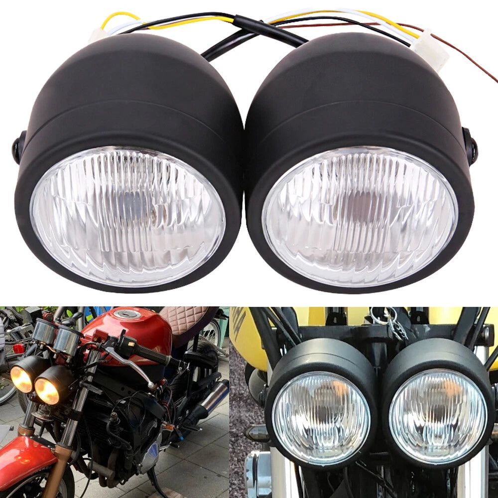 Universal 4.5'' Black Twin Headlight Motorcycle Double Dual Light Street Fighter