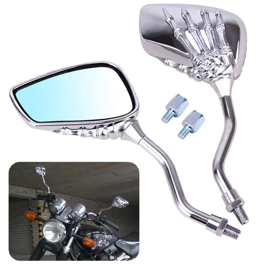 Chrome Skull Hand Motorcycle Mirrors For Kawasaki Vulcan VN 500 Honda Shadow 750