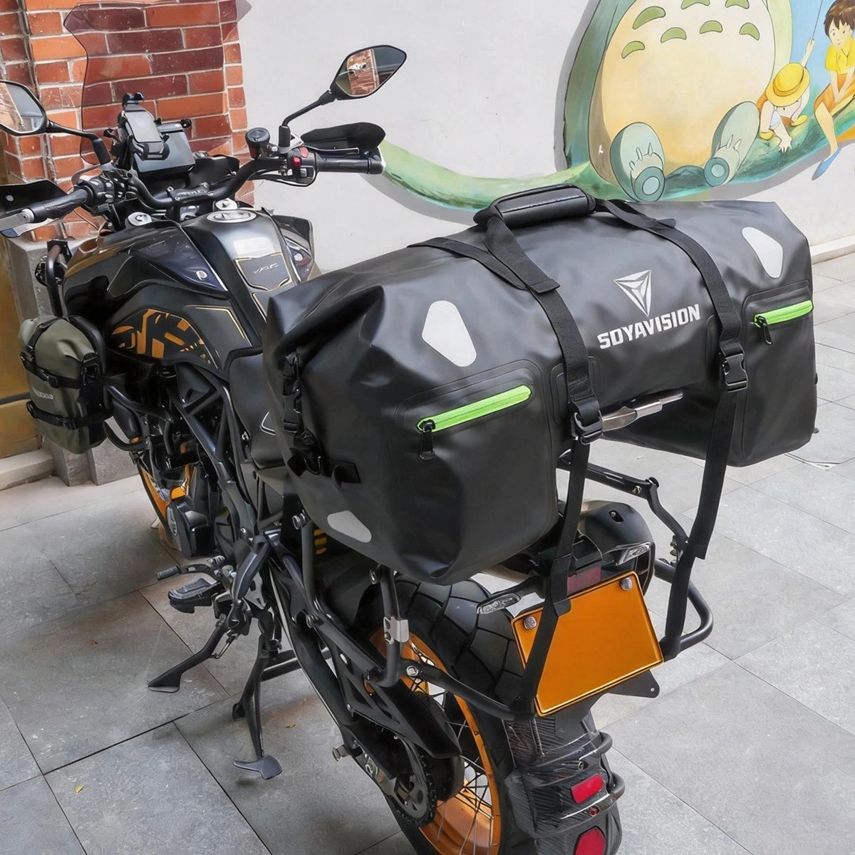 80L Black Motorcycle Tail Bag Waterproof PVC Duffle Bag Moto Offroad Luggage