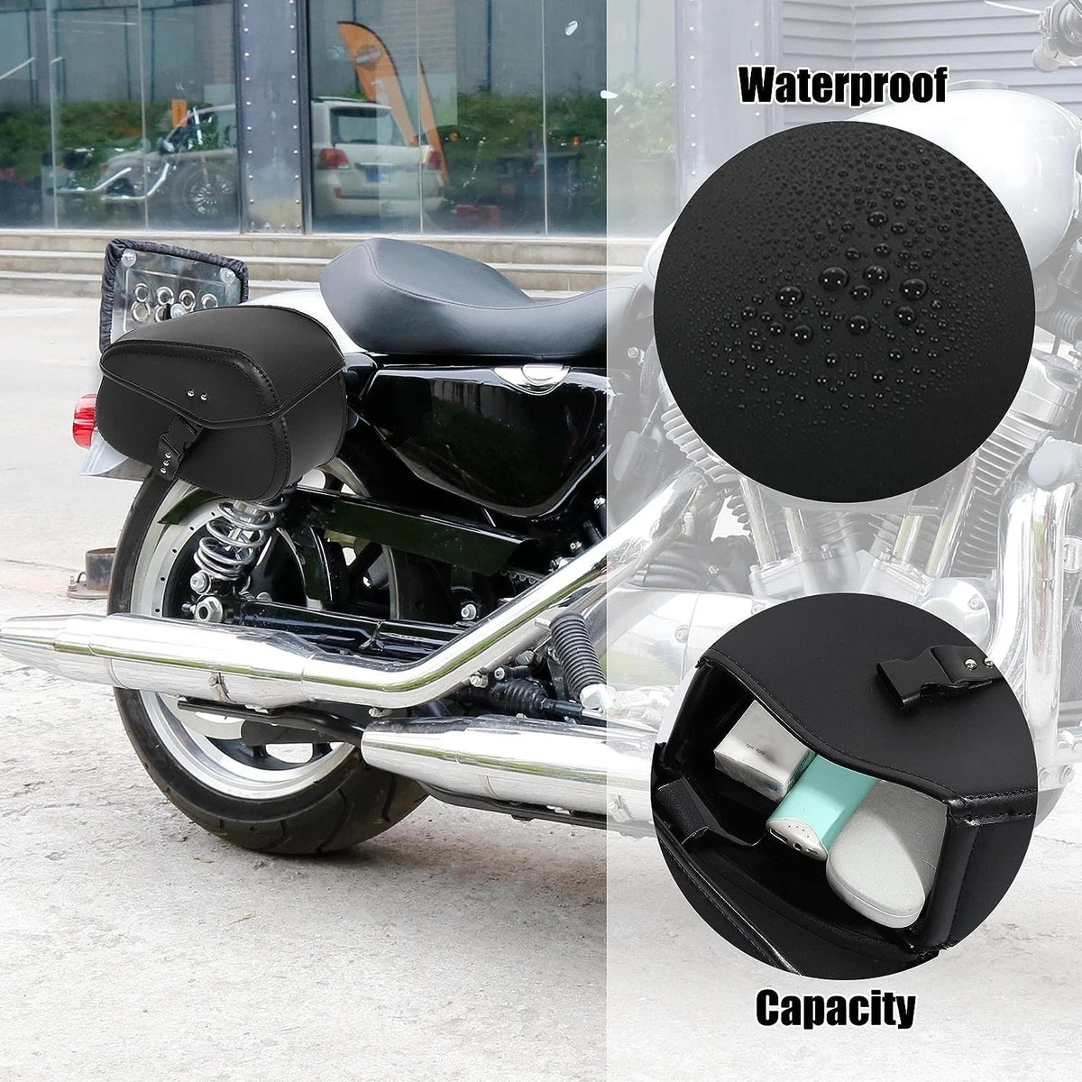 2PCS PU Leather Motorcycle Panniers Tool Bag Luggage Side Bags Saddle Bag Black