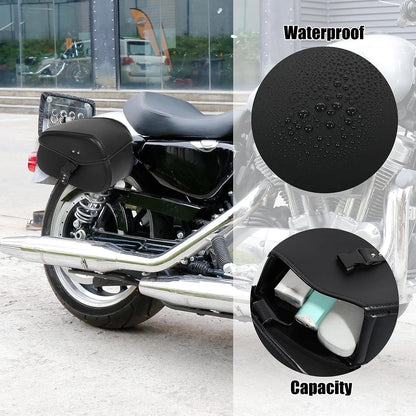 2PCS PU Leather Motorcycle Panniers Tool Bag Luggage Side Bags Saddle Bag Black