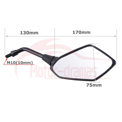 10mm Motorcycle Rearview Side Mirror Set for Kawasaki Suzuki Honda Motorbike