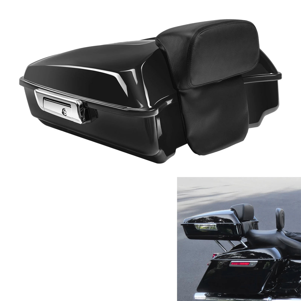 Painted Black Chopped Trunk Backrest Pad Fit For Harley Touring Models 2014-2026