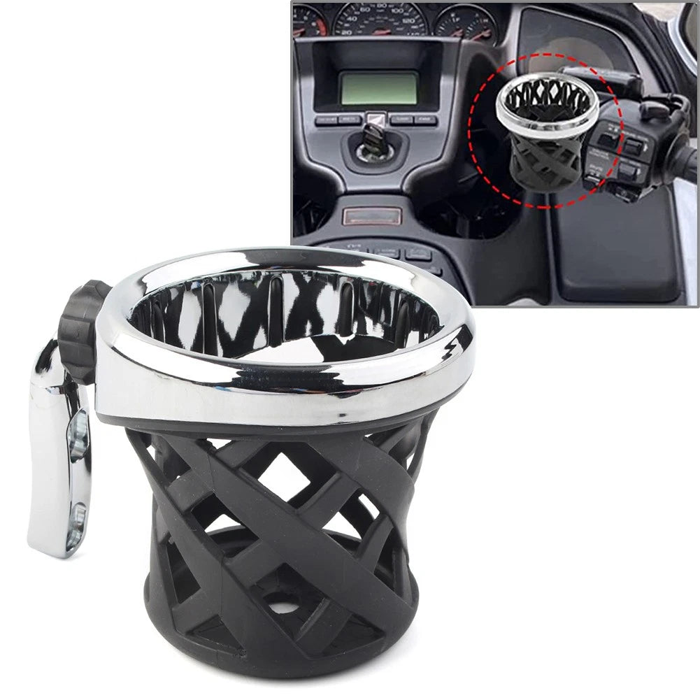 Motorbike Chrome Handlebar Cup Holder Drink W/Mesh Basket Universal For Harley