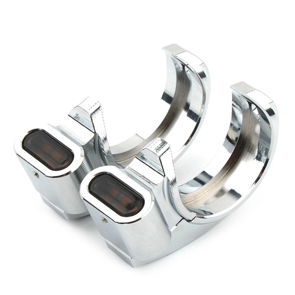 Front Turn Signal Light For Harley 39-41mm Front Fork Chrome Housing Smoke Lens