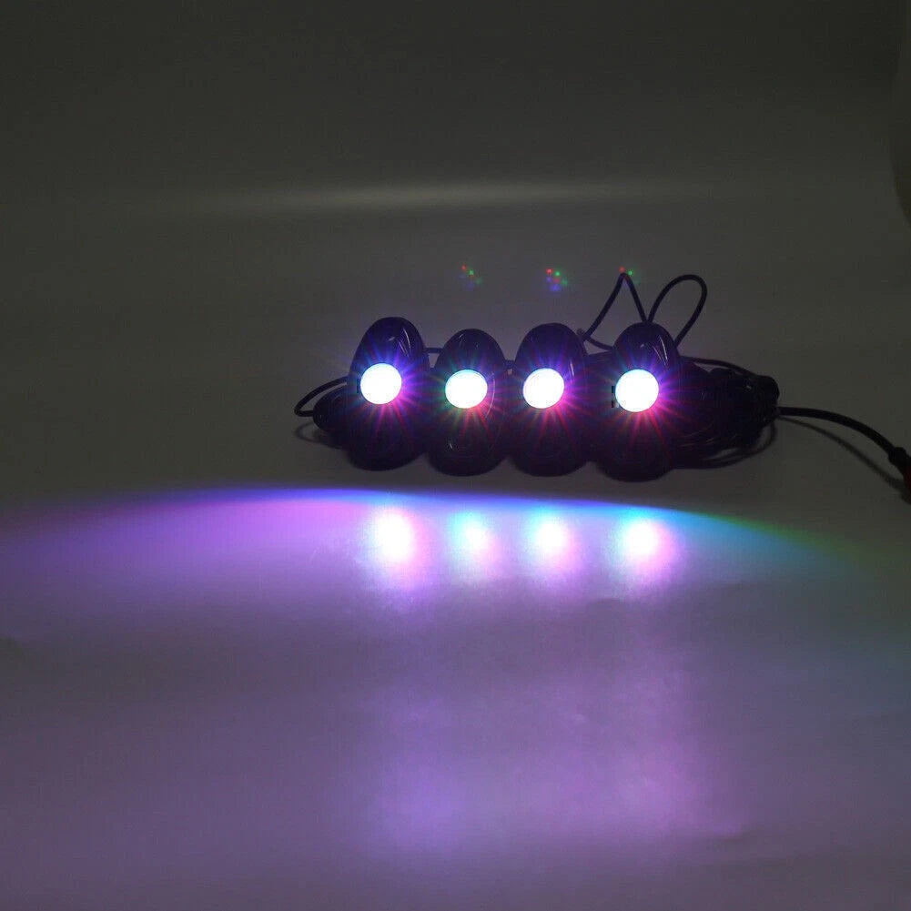 Pods RGB LED Rock Light Offroad Wireless Bluetooth Remote Controller Lamp 4PCS