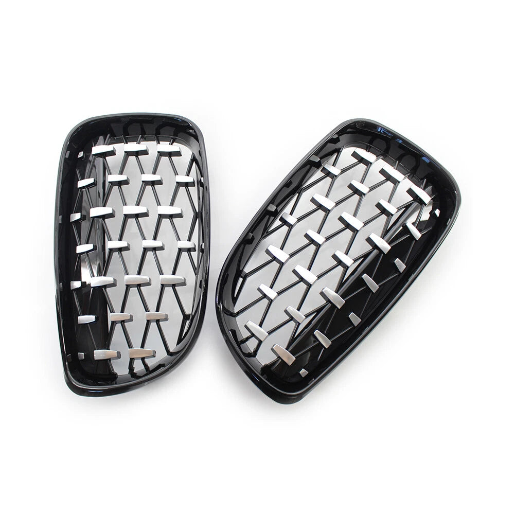 Chrome Black Diamond Front Kidney Grill For BMW 1 Series E81 E82 E87 E88 Pair