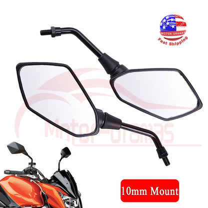 2pcs Universal Black Motorcycle Motorbike Rearview Rear View Side Mirror 10mm US
