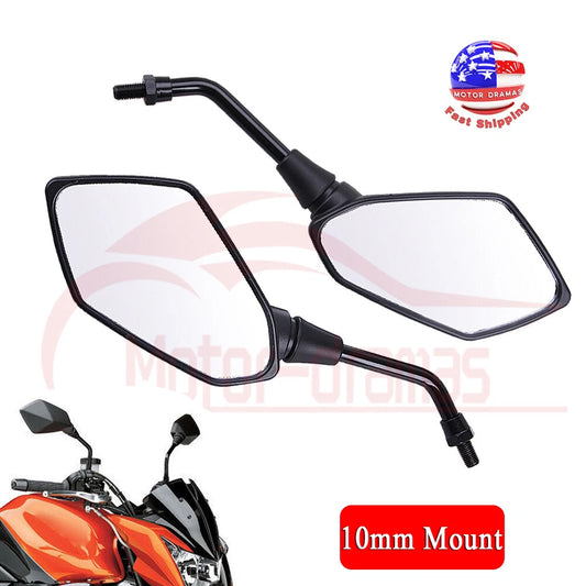 2pcs Universal Black Motorcycle Motorbike Rearview Rear View Side Mirror 10mm US