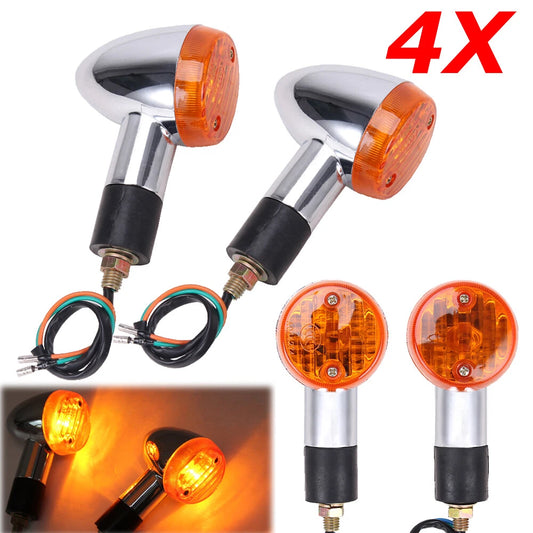 4Pcs Chrome Motorcycle Bullet Turn Signal Lights Indicators Blinkers Amber 12V