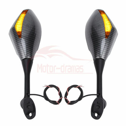 Carbon Fiber Motorcycle LED Blinker Turn Signal Light Rearview Mirrors Universal