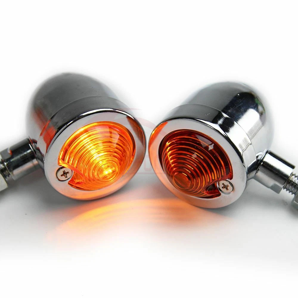2x Chrome Motorcycle Bullet Turn Signal Amber Light Indicators Blinker Universal