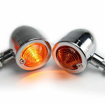 2x Chrome Motorcycle Bullet Turn Signal Amber Light Indicators Blinker Universal