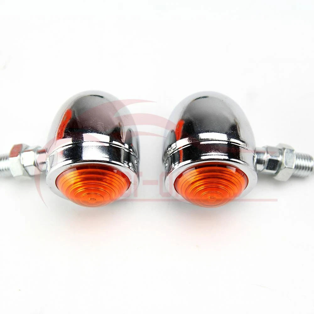 2x Chrome Motorcycle Turn Signals Bullet Blinker Indicator Light Amber Lamps 12V