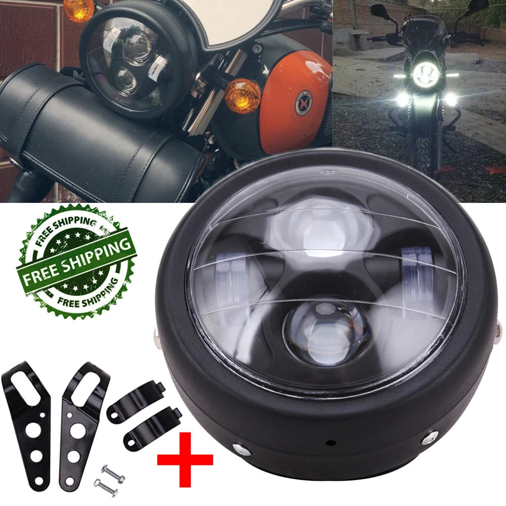 6.5" Inch Motorcycle Headlight LED High/Low Light Headlight For Harley Cafe Race
