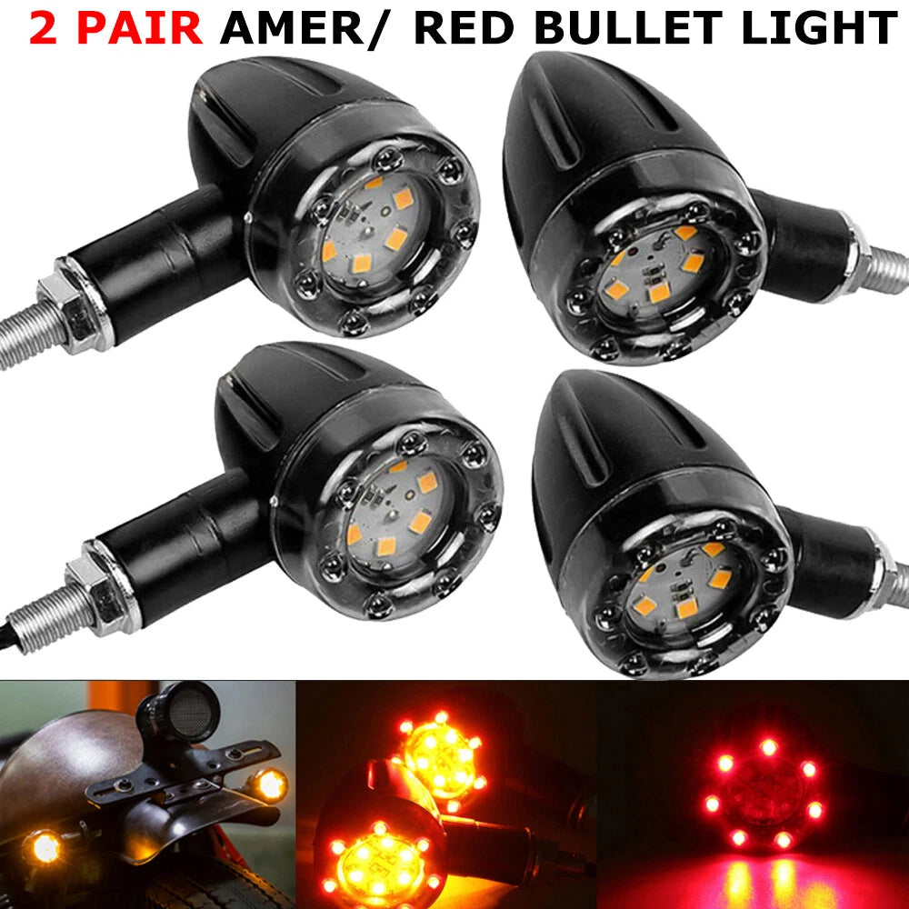4pc Motorcycle LED Bullet Brake Blinker Turn Signal Tail Light For Bobber Racer