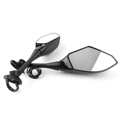 Pair Amber LED Turn Signal Rearview Side Mirror For Honda CBR600RR CBR1000RR