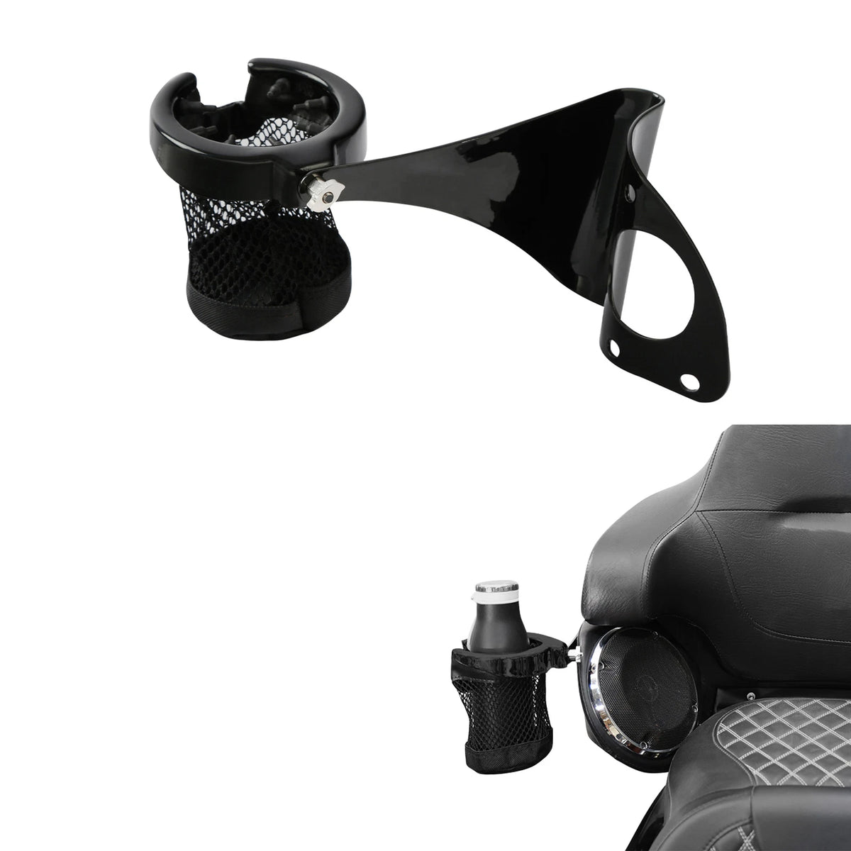Rear Drink Cup Holder Passenger Fit For Harley Touring Street Road Glide 2014-Up