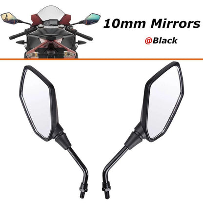10mm Motorcycle Street Bike Rearview Side Mirrors for Kawasaki Suzuki Honda