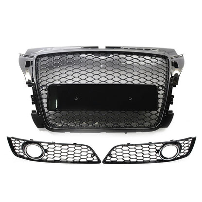 Glossy Black ABS Fog Light Cover Front Bumper Grille Set For Audi A3 8P 2009-12