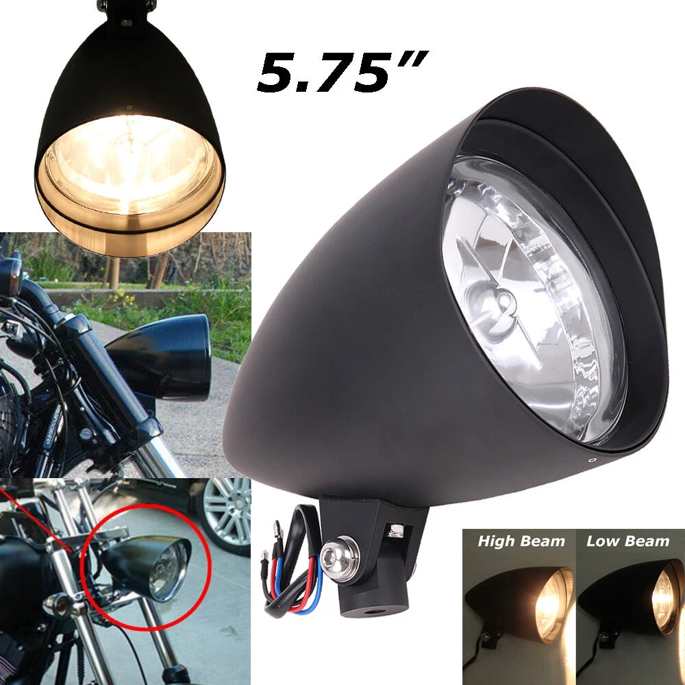 5.75" Motorcycle Black Visor Bullet Headlight Lamp For Harley Bobber Chopper H4