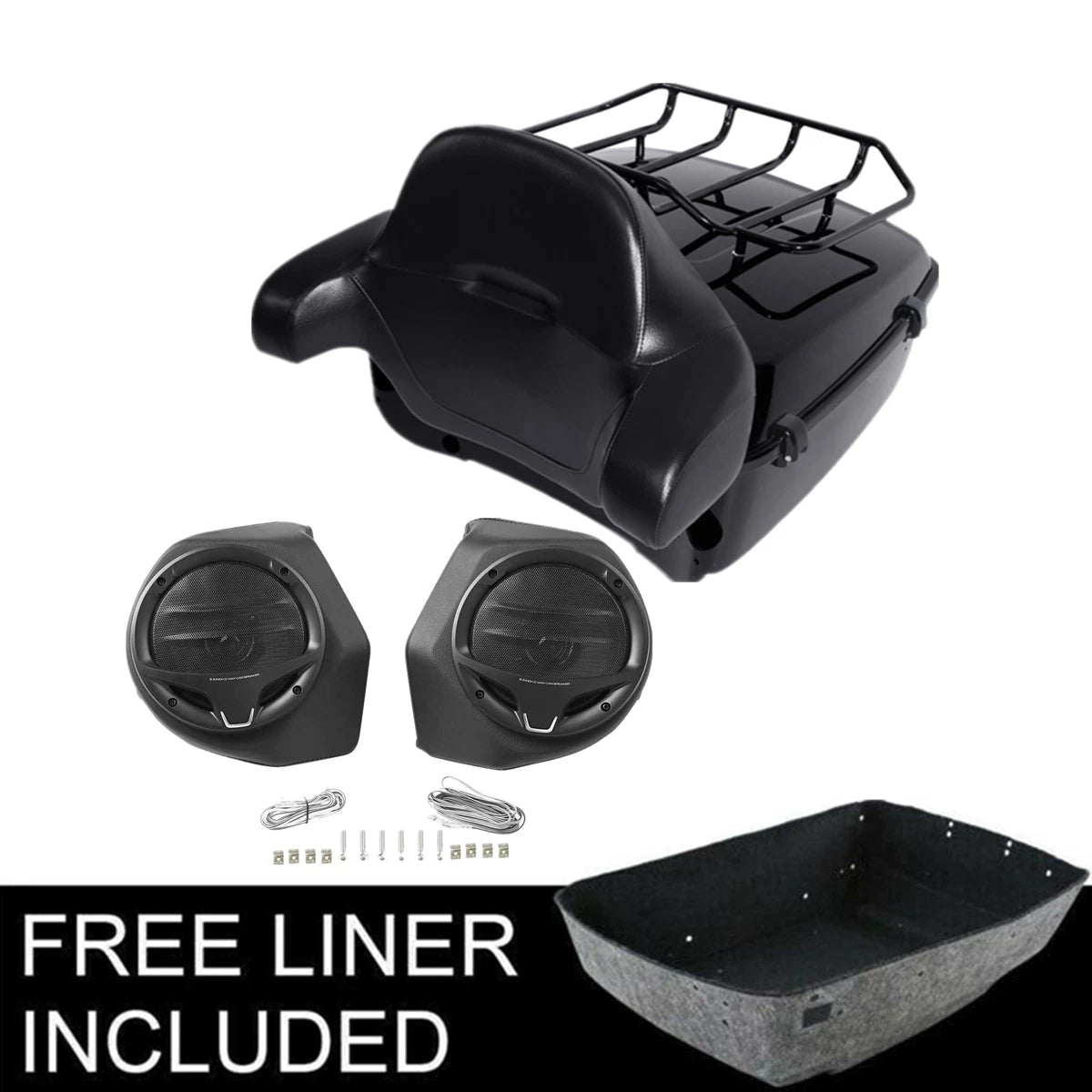 King Trunk Pad Rack Speakers For Harley Touring Electra Road Glide 2014-25 Black
