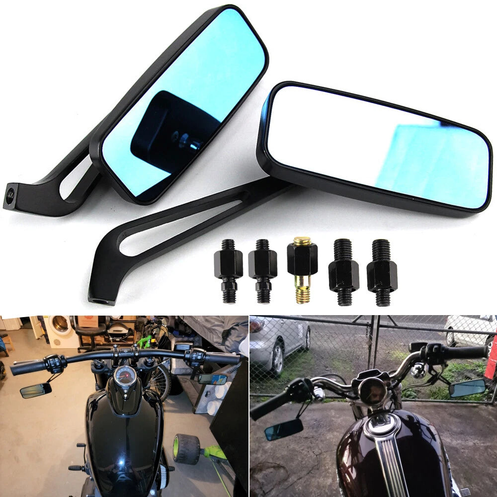 2x Rectangle Motorcycle Rearview Side Mirrors Universal For Harley Honda Yamaha
