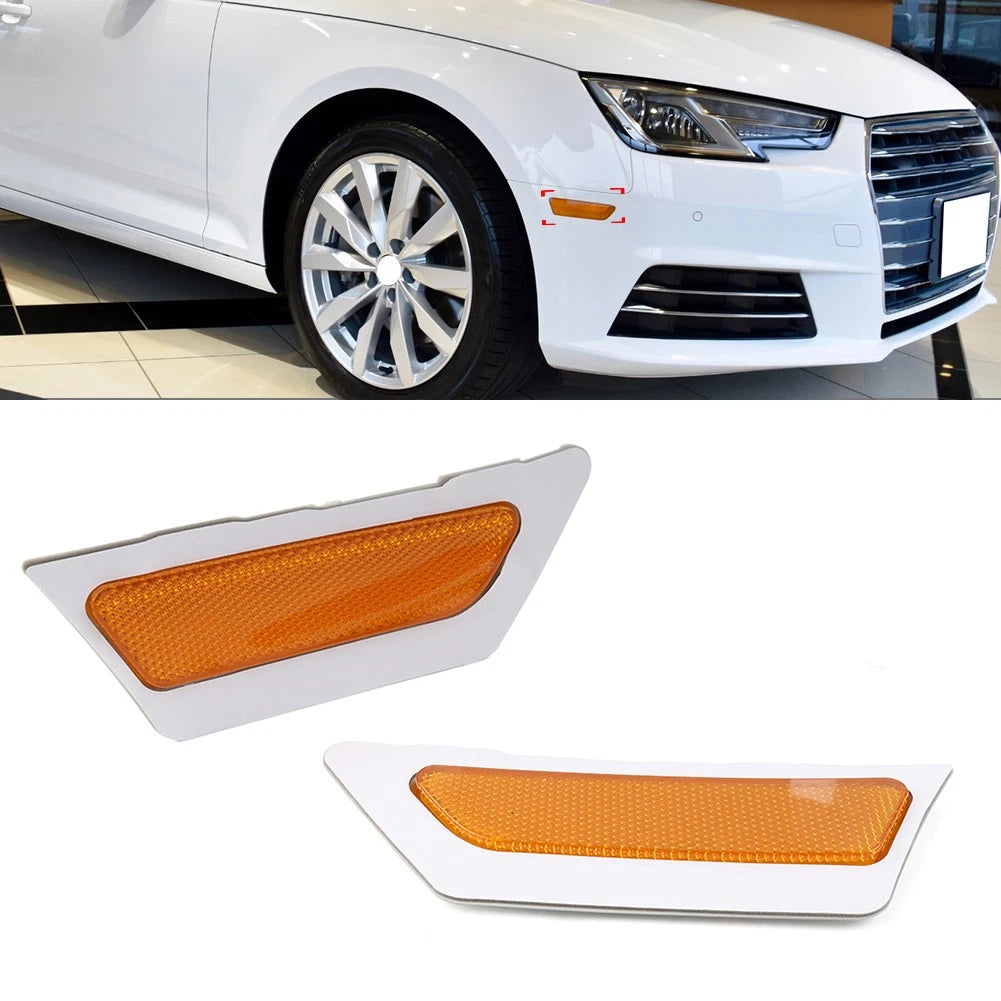 1 Pair Front Bumper Reflector Side Marker Light Yellow For Audi A4 B9 2017-2019