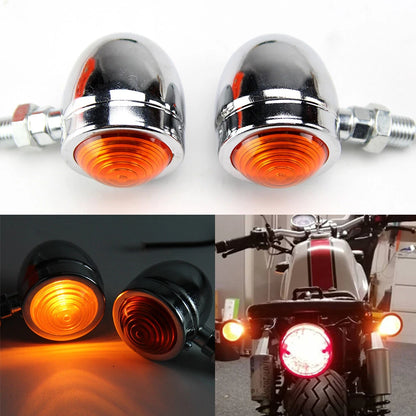Motorcycle Amber Chrome Bullet Turn Signal Light Indicator For Harley Cafe Racer