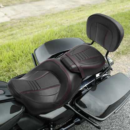 Driver Passenger Seat & Backrest Pad For Harley Touring Road Glide 2009-23 Black