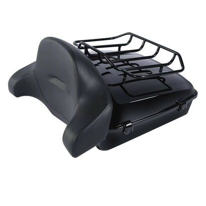 Black Chopped Trunk Pad Two Up Mount Rack Fit For Harley Touring 97-08