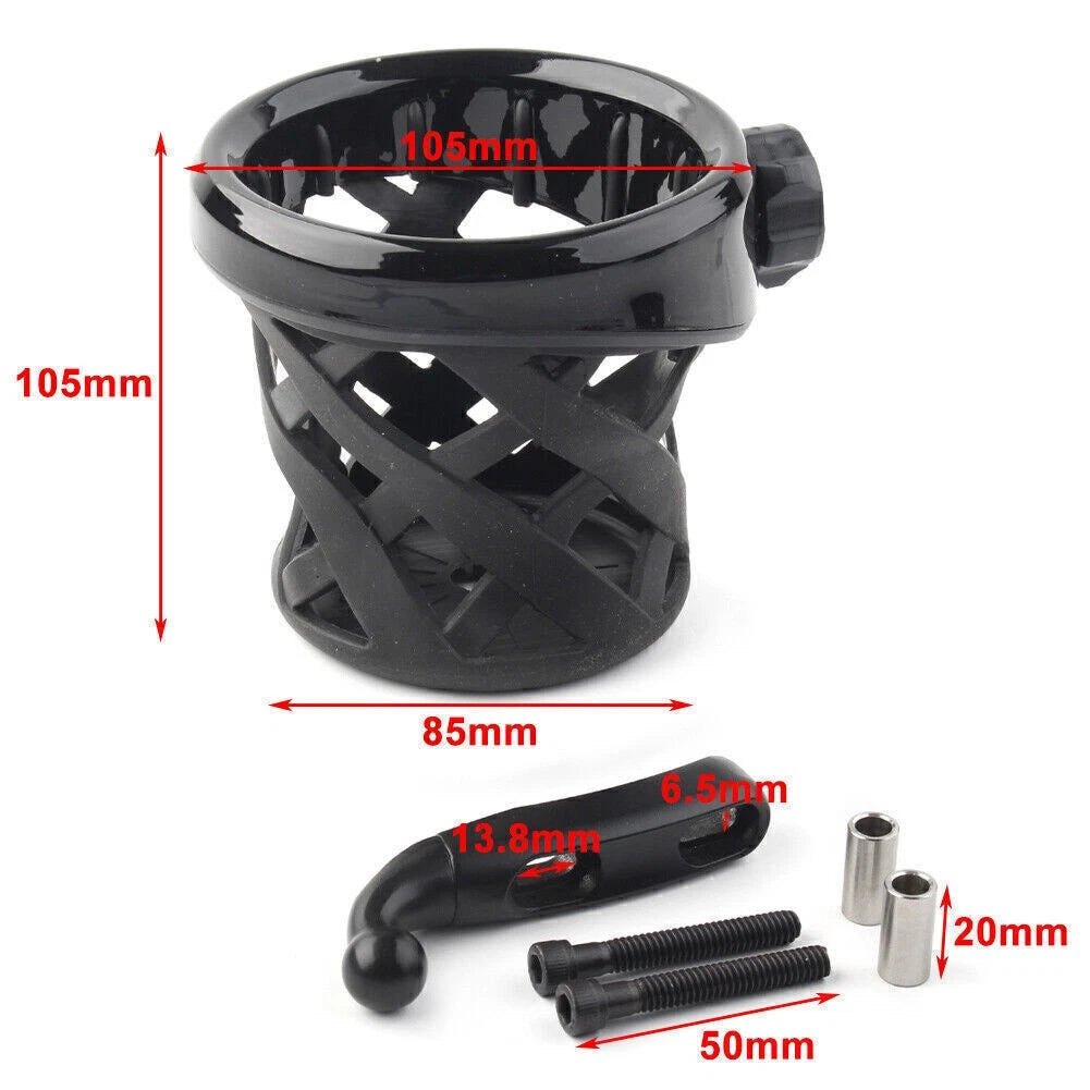 Motorcycle Handlebar Black Cup Holder Drink W/Mesh Basket Universal For Harley