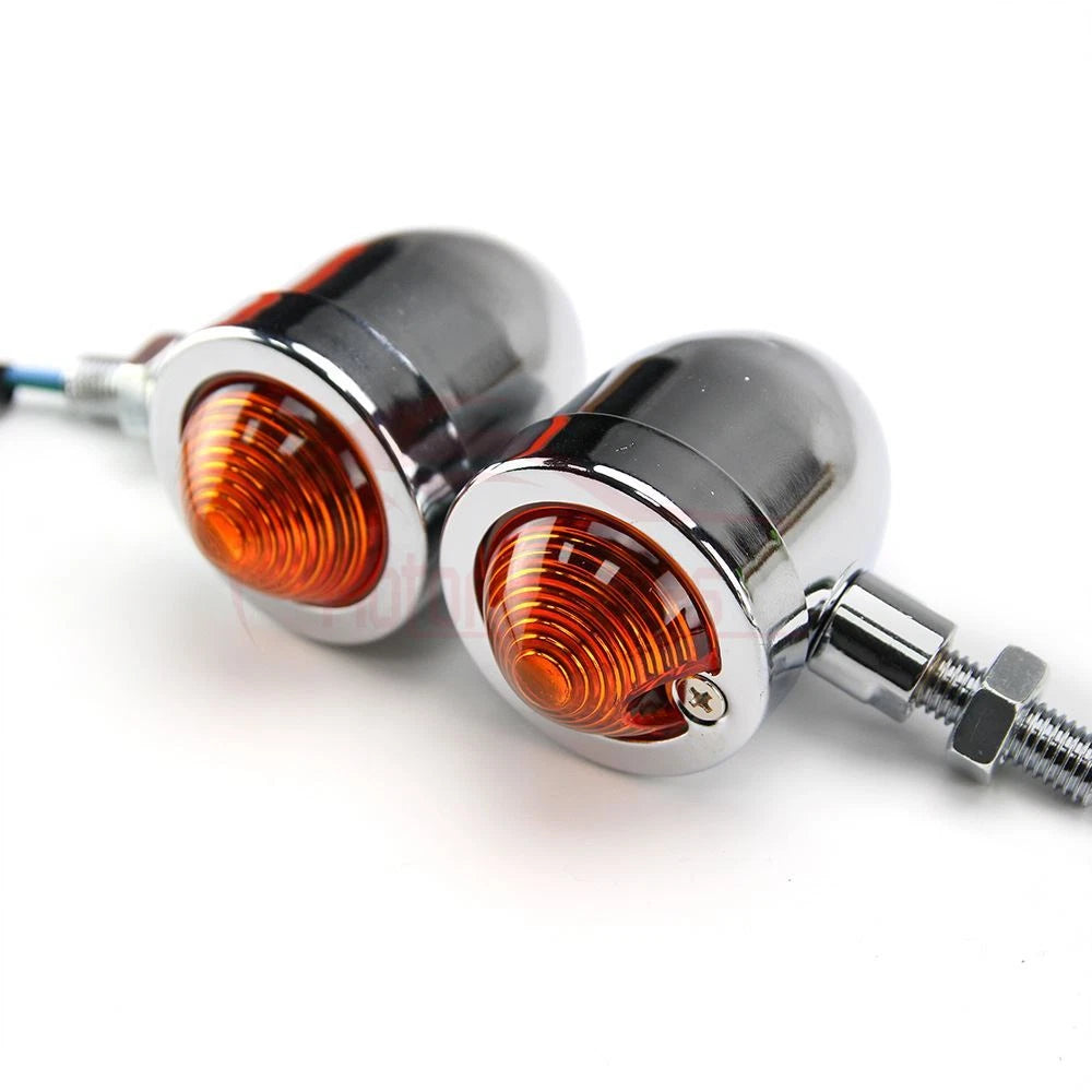 Chrome Motorcycle Bullet Turn Signals Indicator Light Amber Lamp 12V Universal