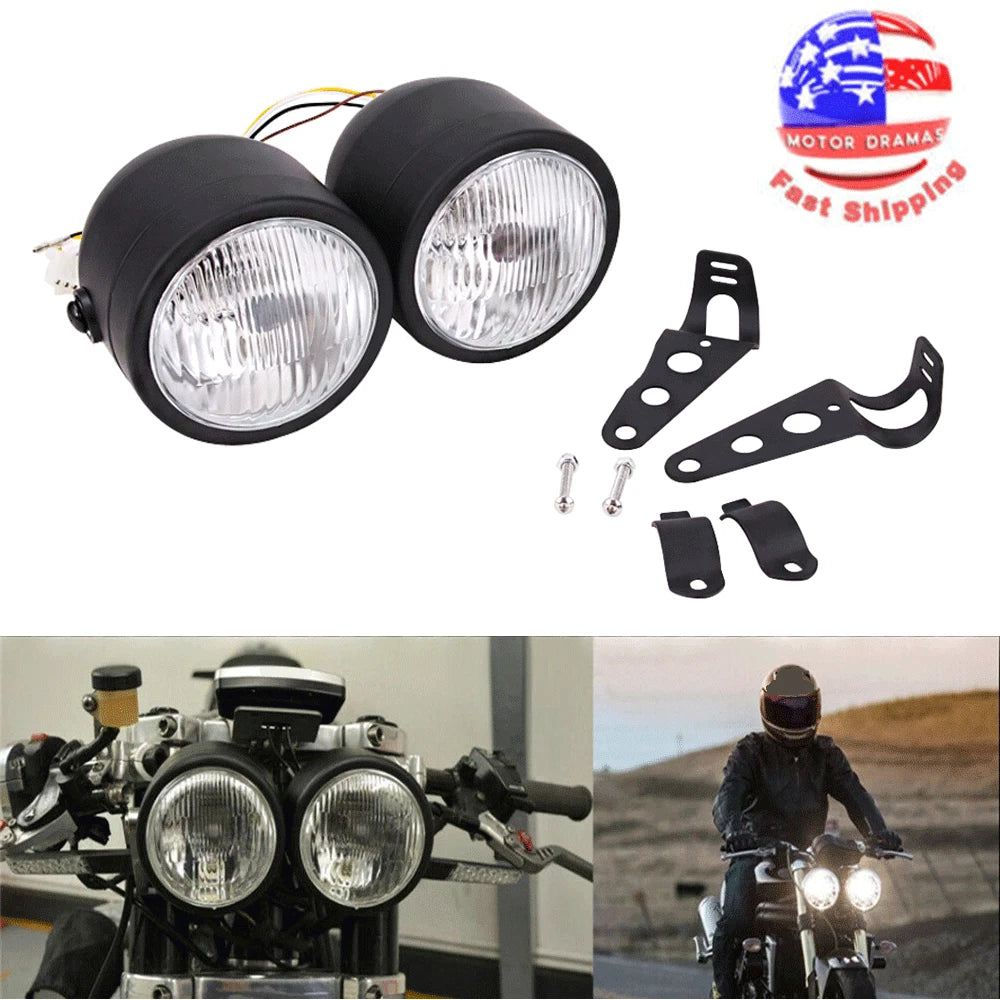 Twin Headlight Double Dual Lamps For Harley Softail Street Fighter Dirt Bike