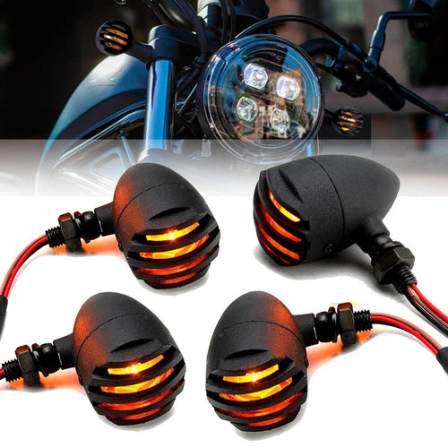 4X Black Grill Bullet Motorcycle Turn Signal Indicator Lights Blinker For Harley