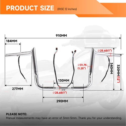 Pre-Wired 12" Rise Meathook Ape Hanger Handlebars For Harley Electra Glide 14-23