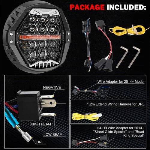 Upgrade 7" LED White DRL Headlight for Harley Street Glide 2013-25 W/Hi-Low Beam