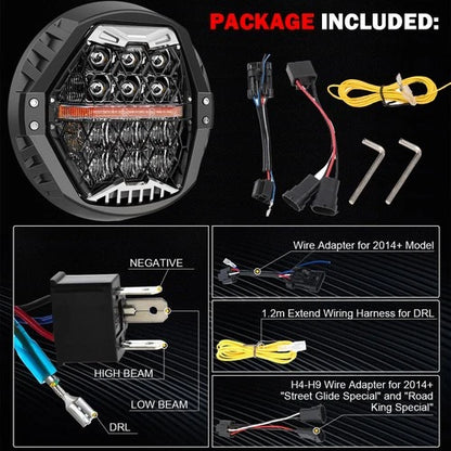 Upgrade 7" LED White DRL Headlight for Harley Street Glide 2013-25 W/Hi-Low Beam