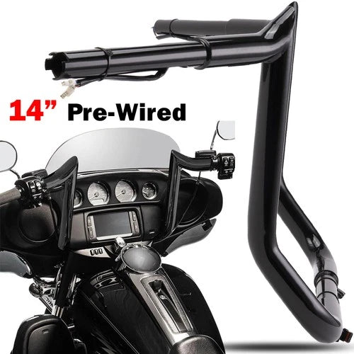 Pre-Wired 14" Rise Meathook Ape Hanger Handlebars For Harley Electra Glide 14-23