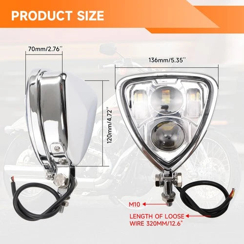 Chrome Motorcycle Triangle LED Headlight Lamp For Harley Sportster Dyna Touring