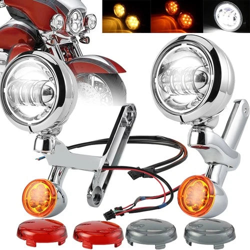 4.5"Auxiliary LED Spot Fog Light Turn Signal For Harley Electra Road Glide 94-24