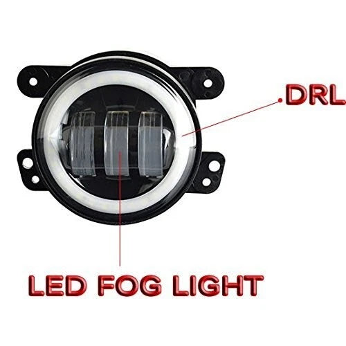 Pair 4" Inch Round LED Halo Fog Lights White DRL Lamp For Jeep Wrangler JK TJ LJ