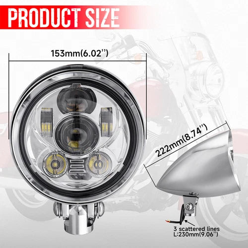 Motorcycle Big Bullet LED 5.75" Headlight For Harley Chopper Bobber Dyna Softail