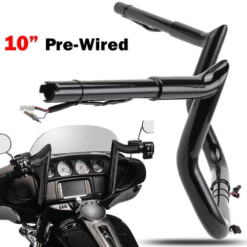 PRE-WIRED 10" Meathook Bar Ape Hangers Handlebars For Harley FLHX FLHT 2014-2023