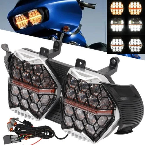 Front LED Hi/Lo DRL Dual Headlight w/ Plug& Play For Harley Road Glide 2015-2024