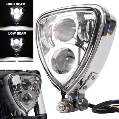 Chrome Motorcycle Triangle LED Headlight Lamp For Harley Sportster Dyna Touring