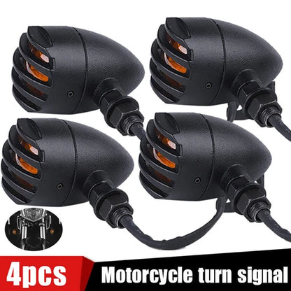 4X Black Grill Bullet Motorcycle Turn Signal Indicator Lights Blinker For Harley