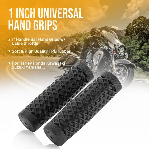 Motorcycle Black Rubber 1'' Handle Bar Hand Grips For Harley Dyna FXD FLHT XL883